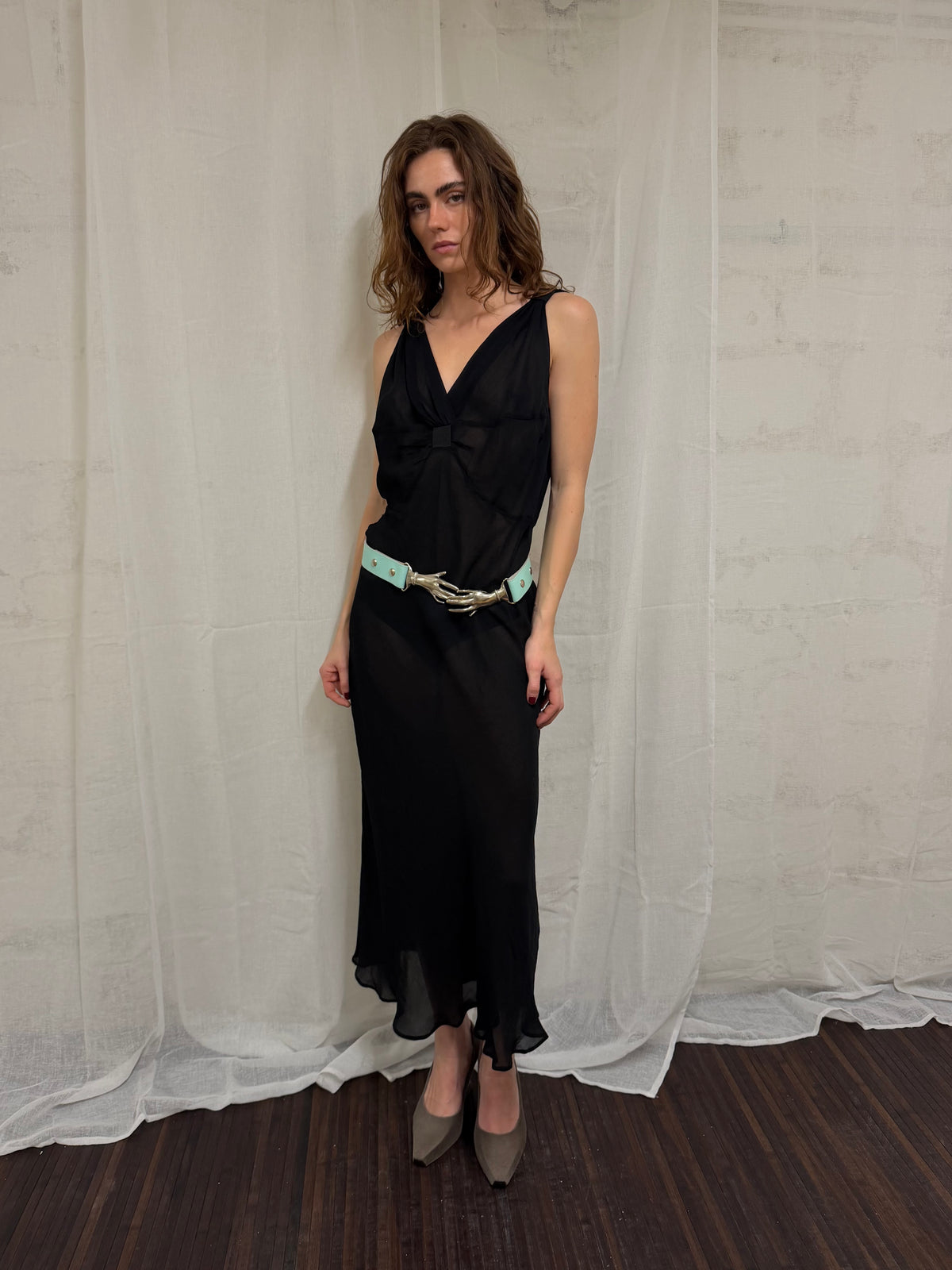 Vintage black chiffon midi dress