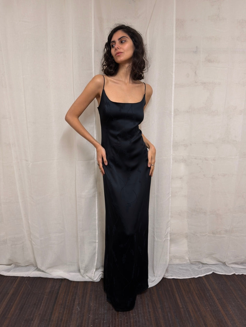 Black Satin Maxi Slip Dress