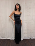 Black Satin Maxi Slip Dress