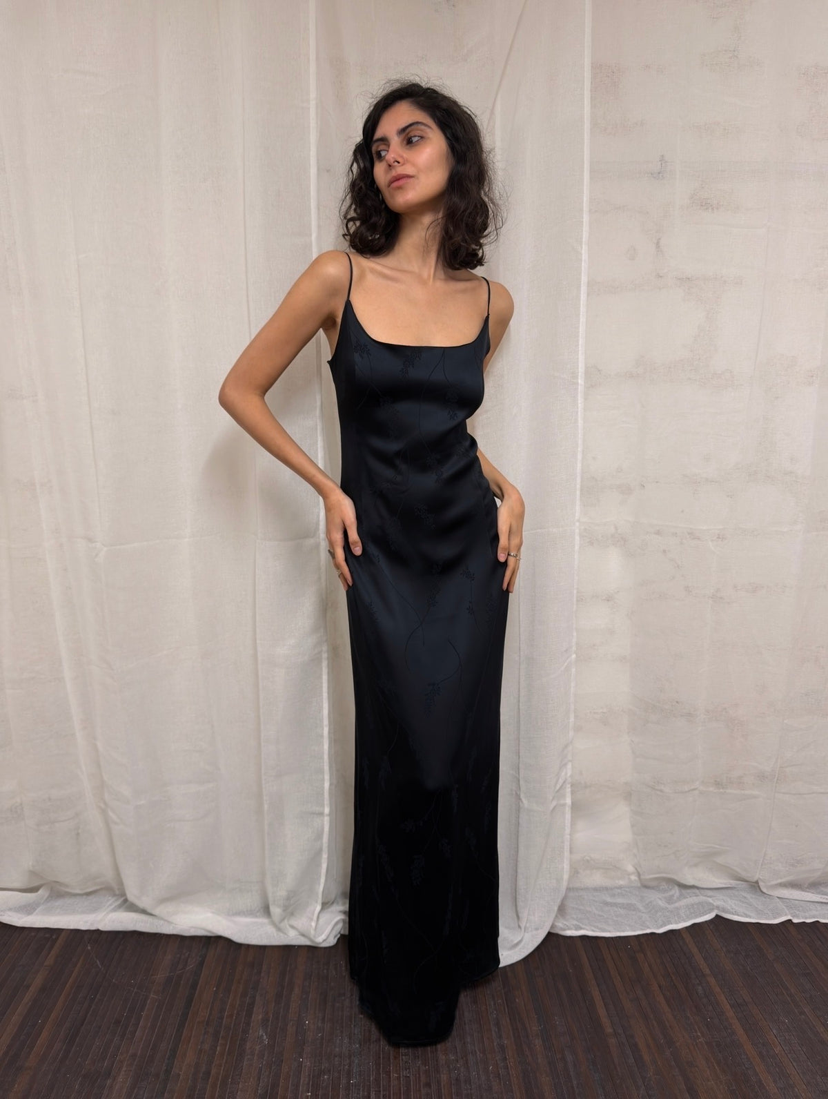 Black Satin Maxi Slip Dress