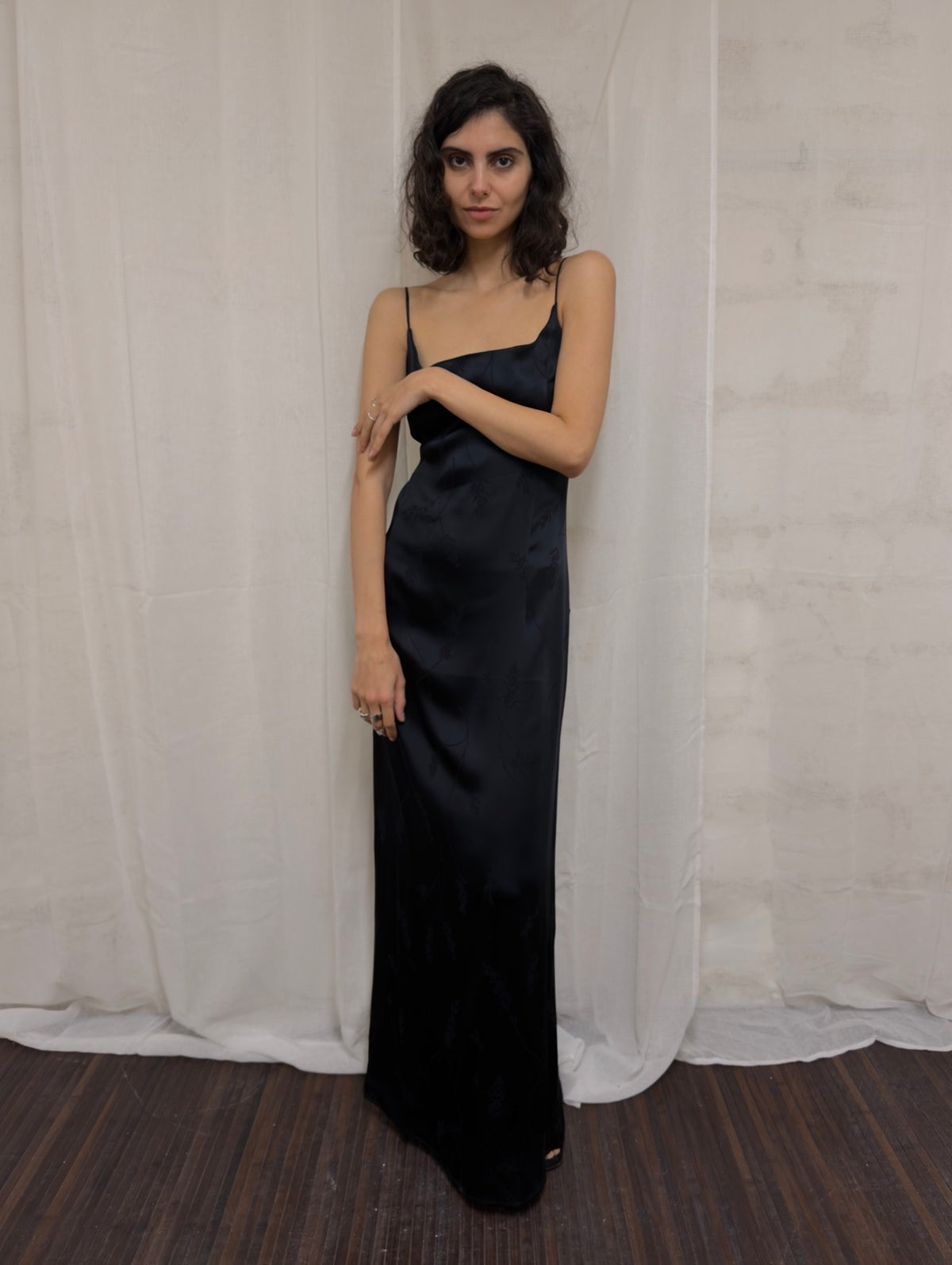 Black Satin Maxi Slip Dress
