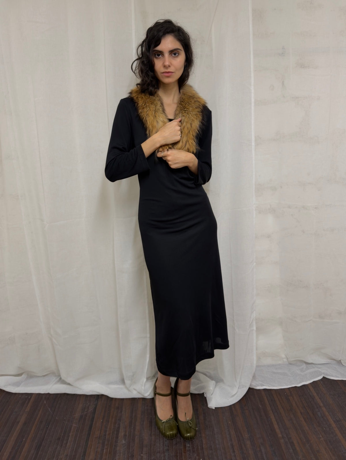 Black Open-Back Midi Dress