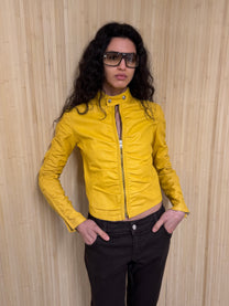 Yellow leather ruched jacket