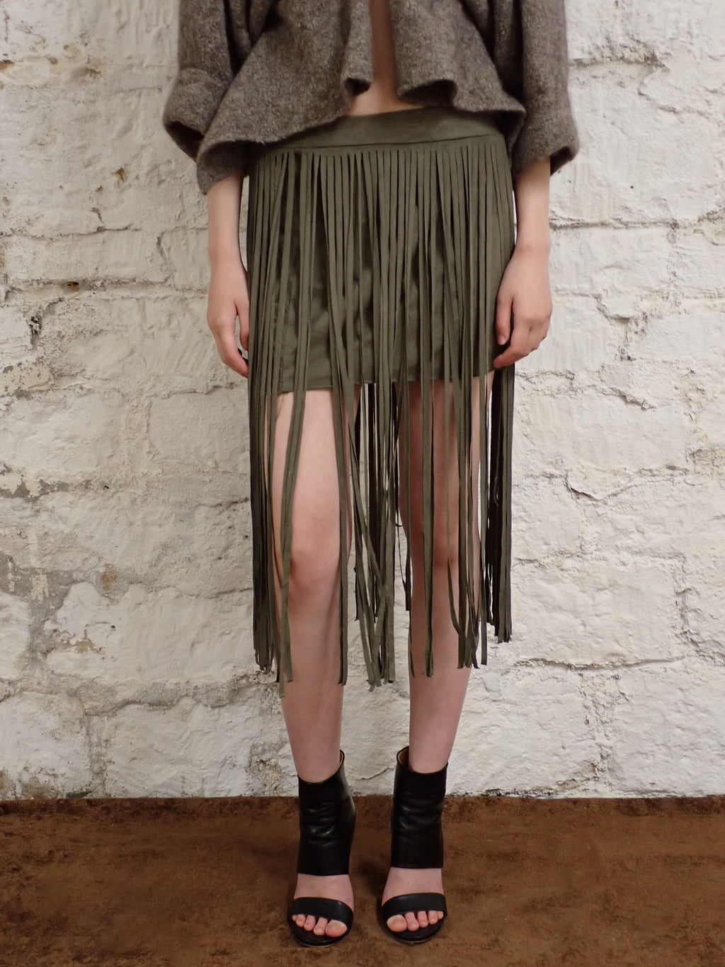 Fringed suede skirt