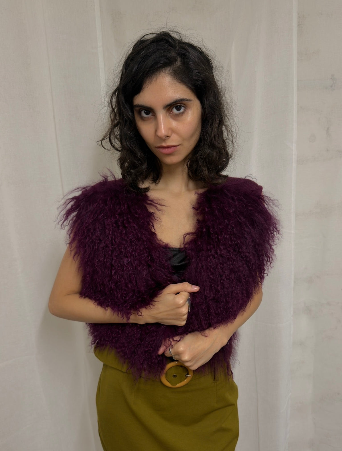 Burgundy Shaggy Knit Vest
