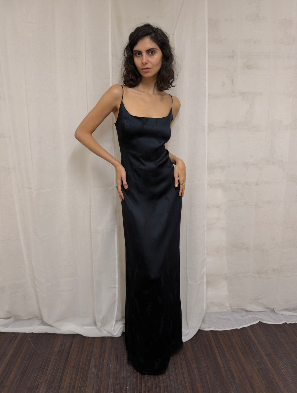 Black Satin Maxi Slip Dress