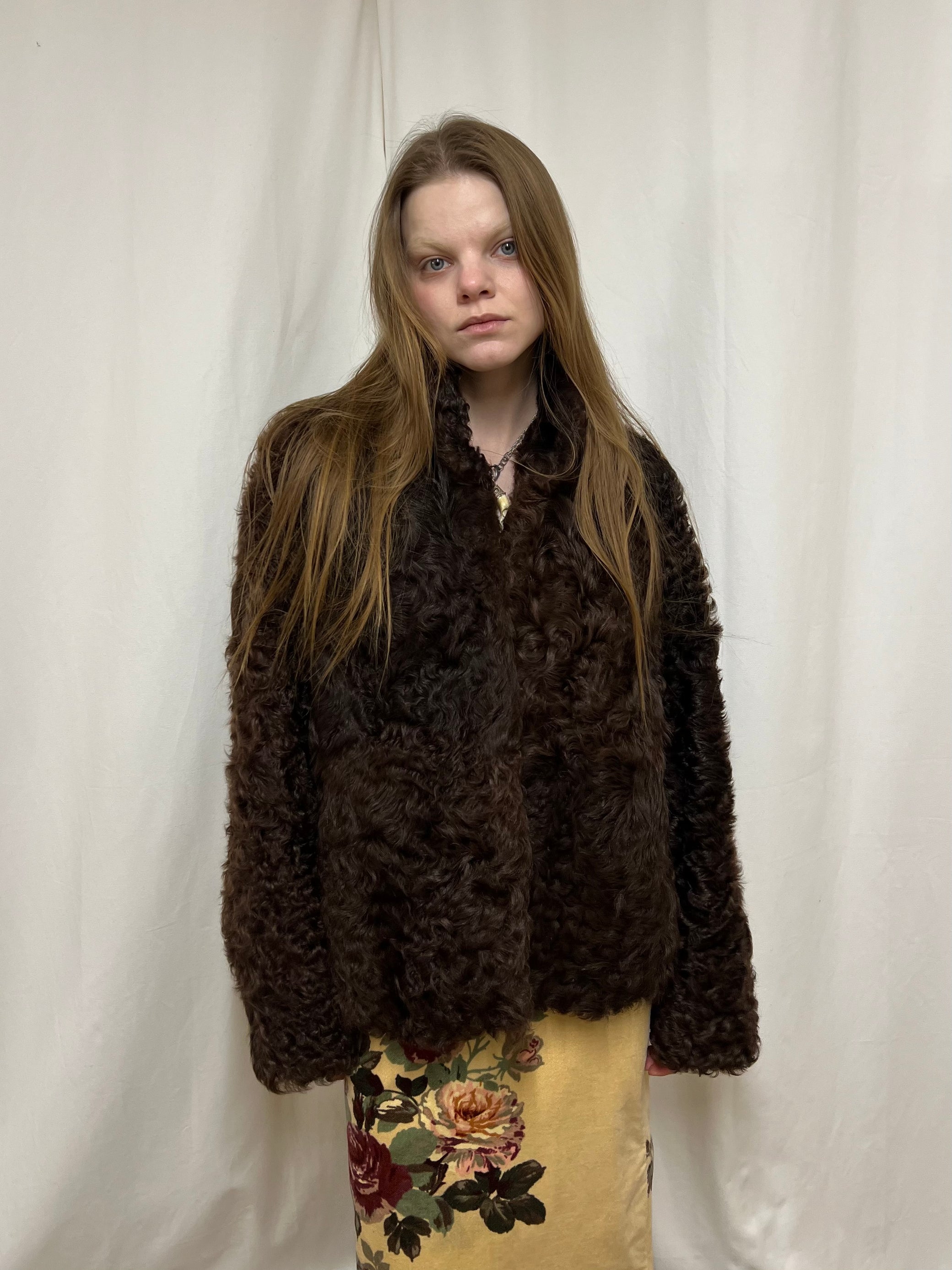 Cropped curly fur jacket