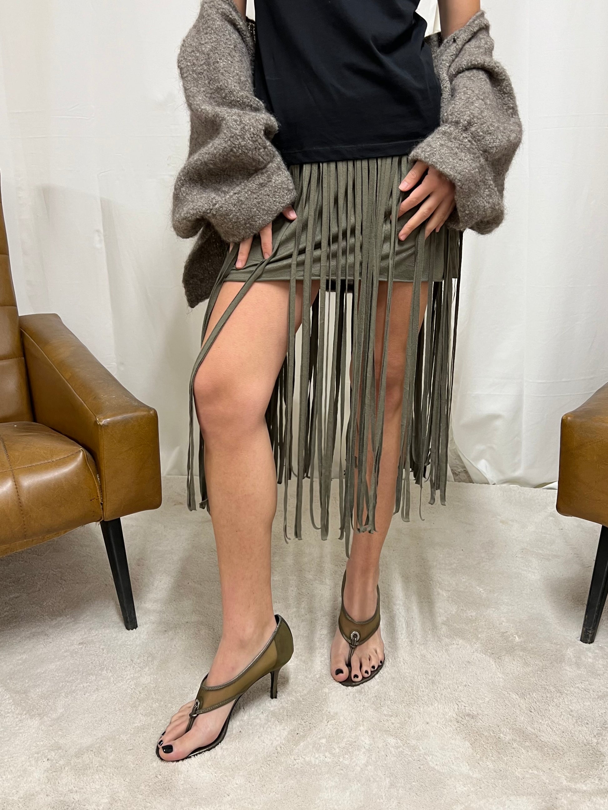 Fringed suede skirt