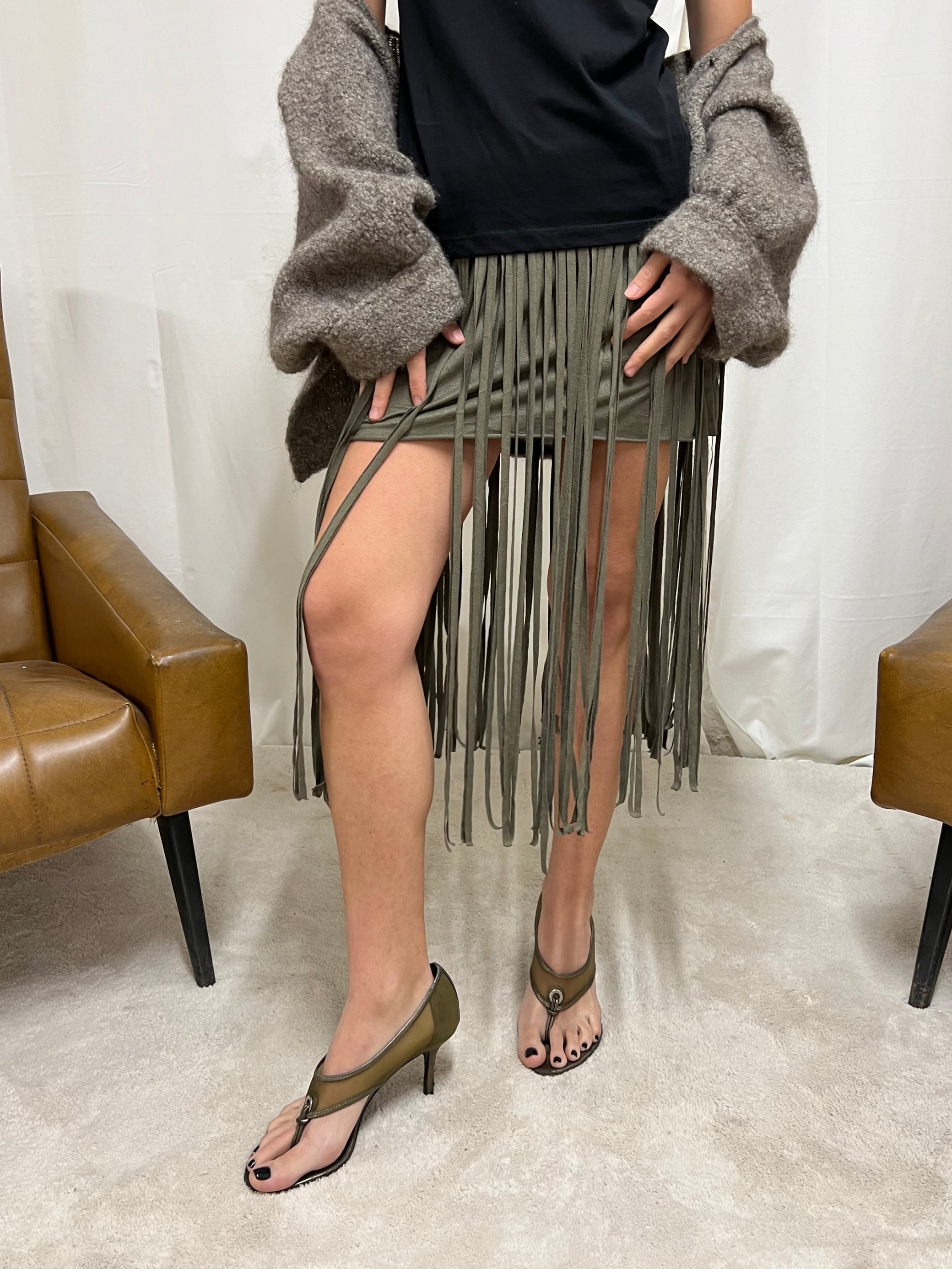 Fringed suede skirt