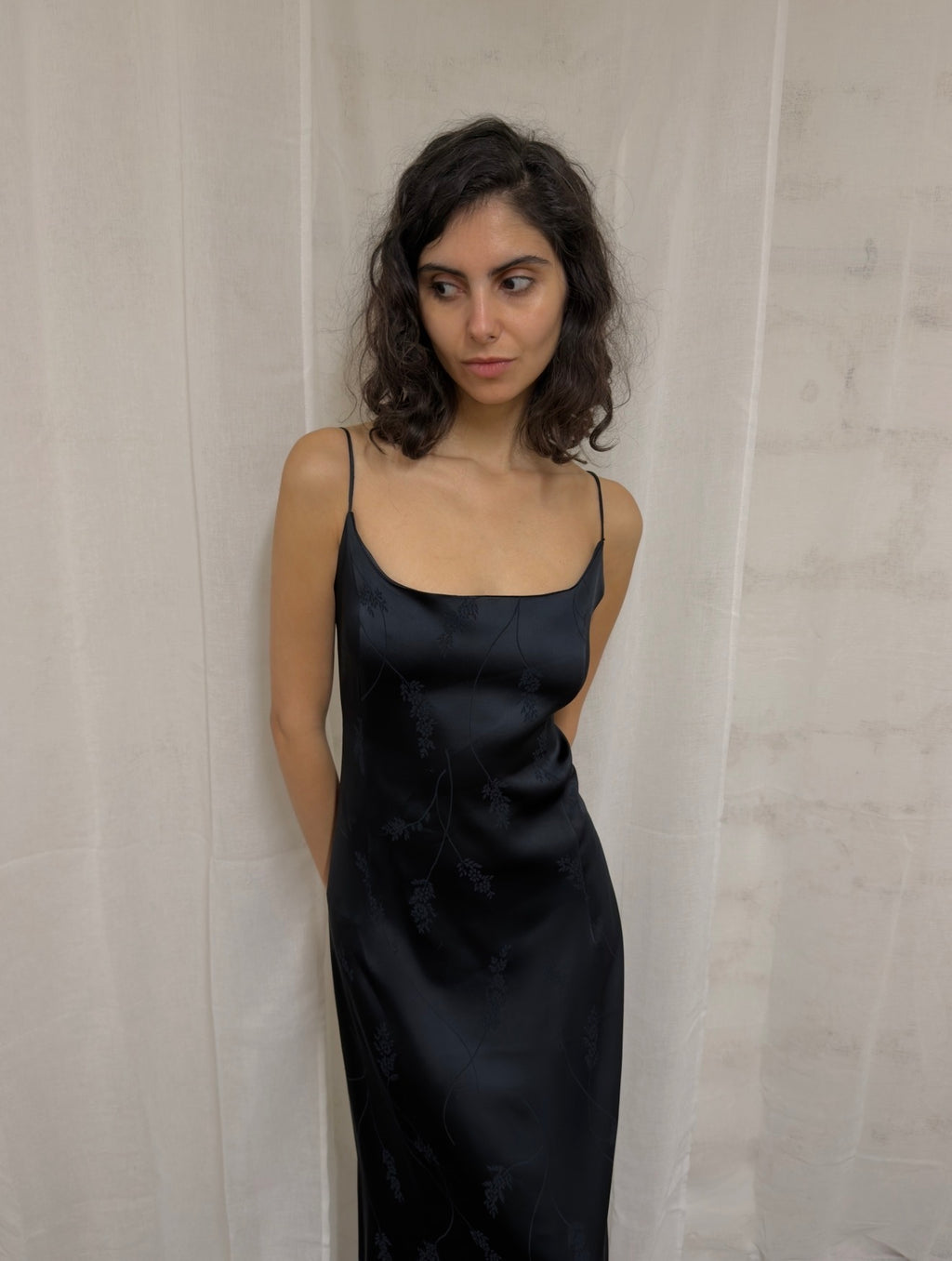 Black Satin Maxi Slip Dress