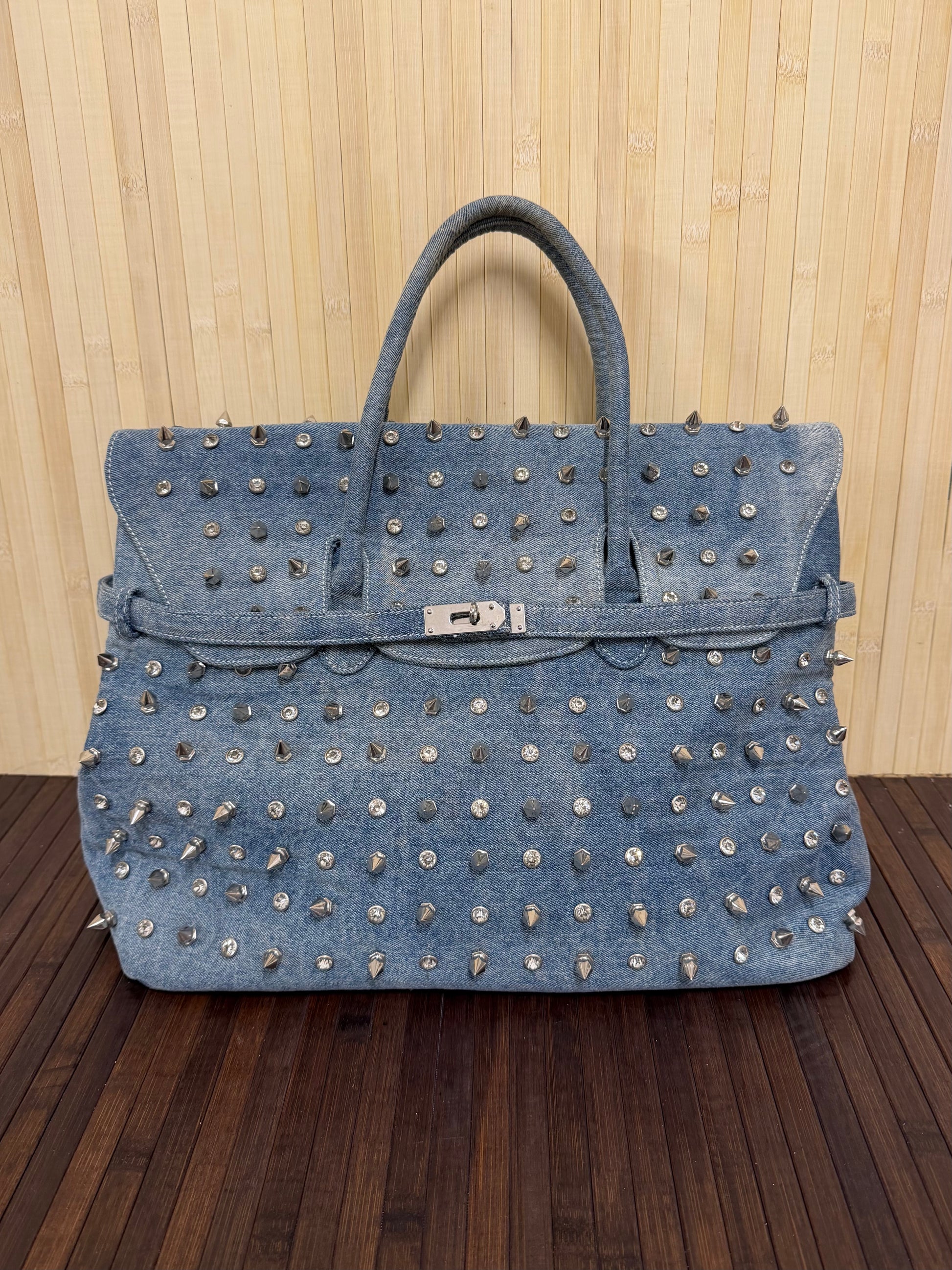 Denim stud bag