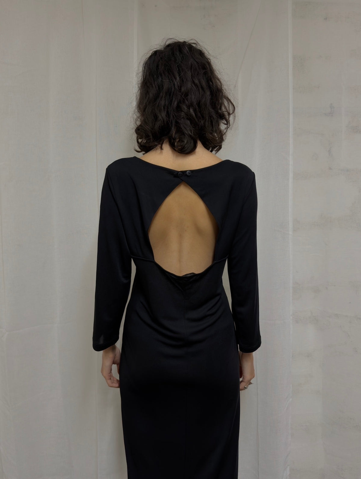 Black Open-Back Midi Dress