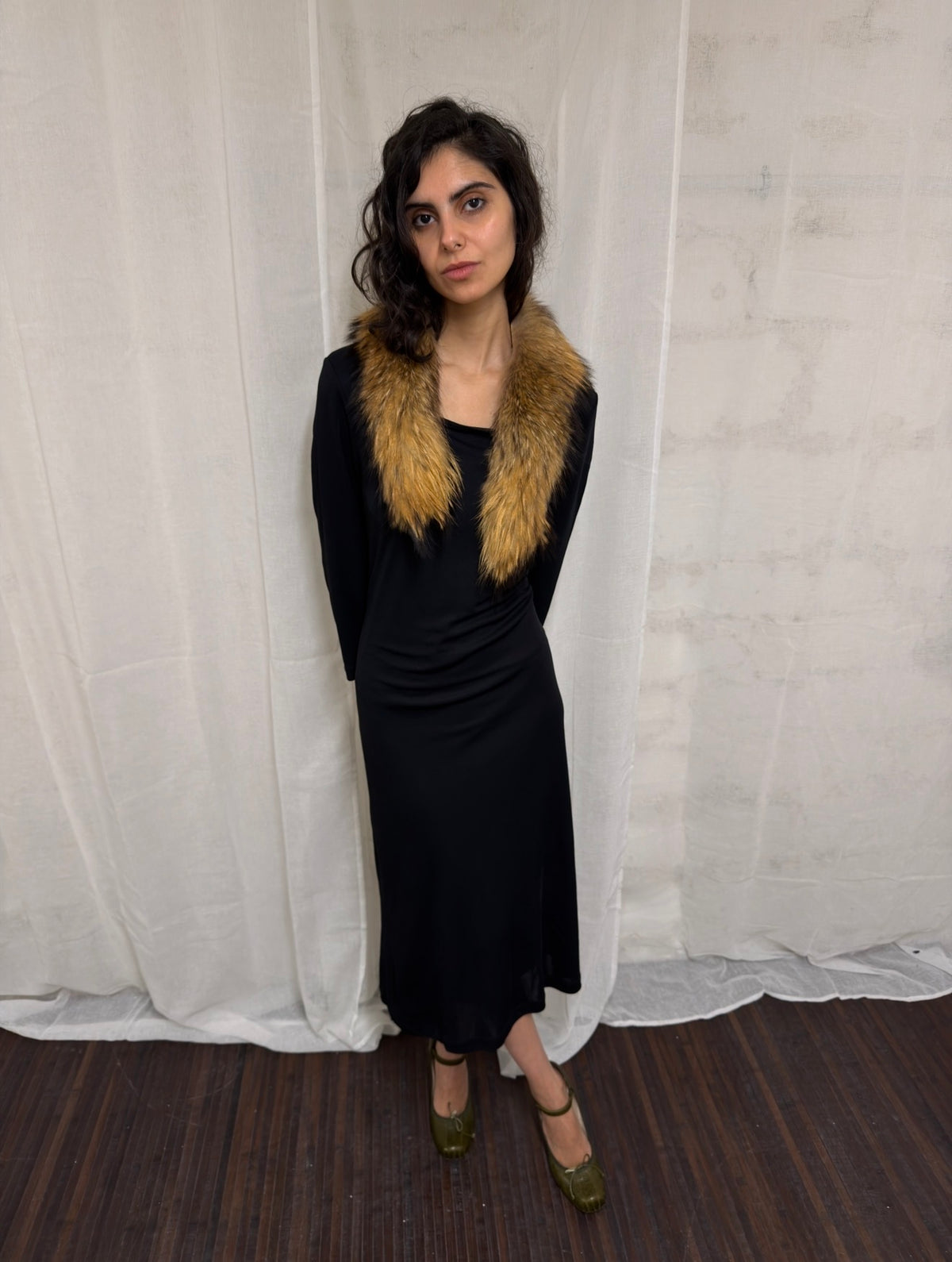 Black Open-Back Midi Dress