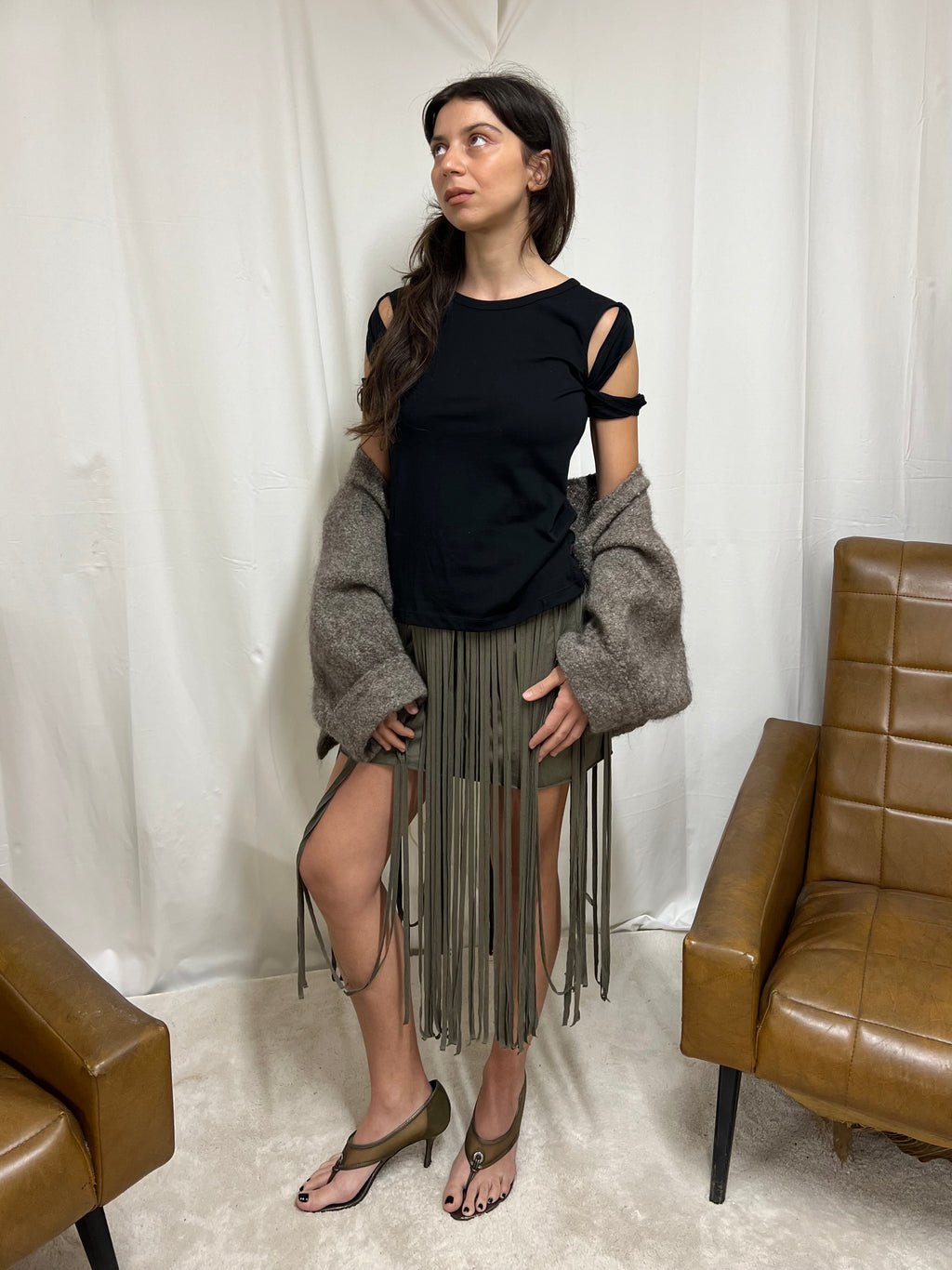 Fringed suede skirt