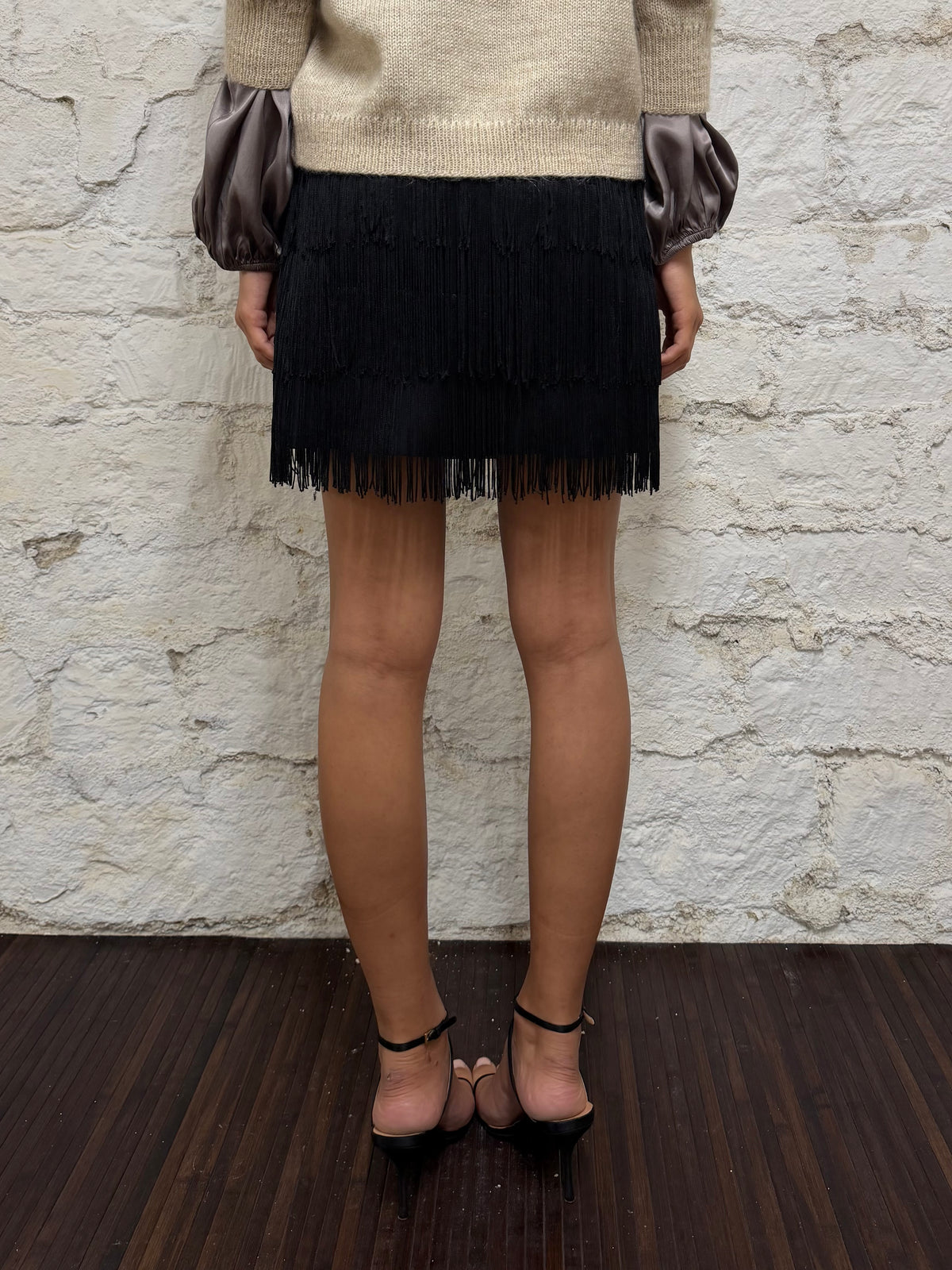 Black Fringe Mini Skirt