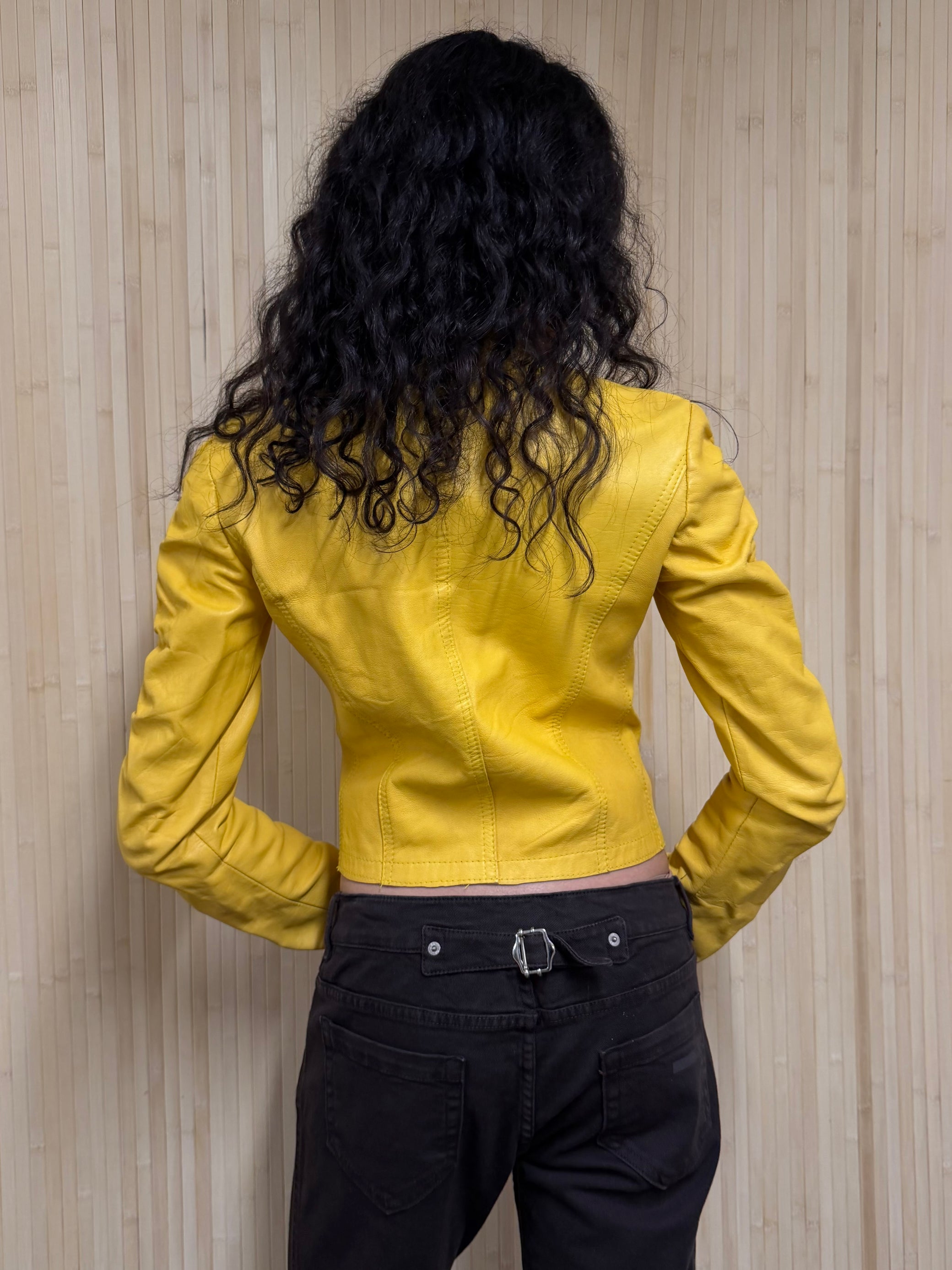Yellow leather ruched jacket