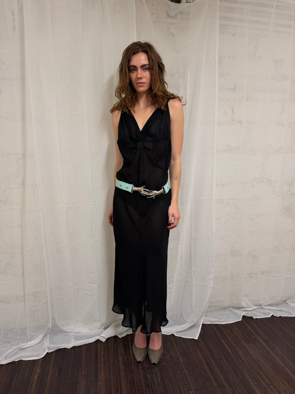 Vintage black chiffon midi dress