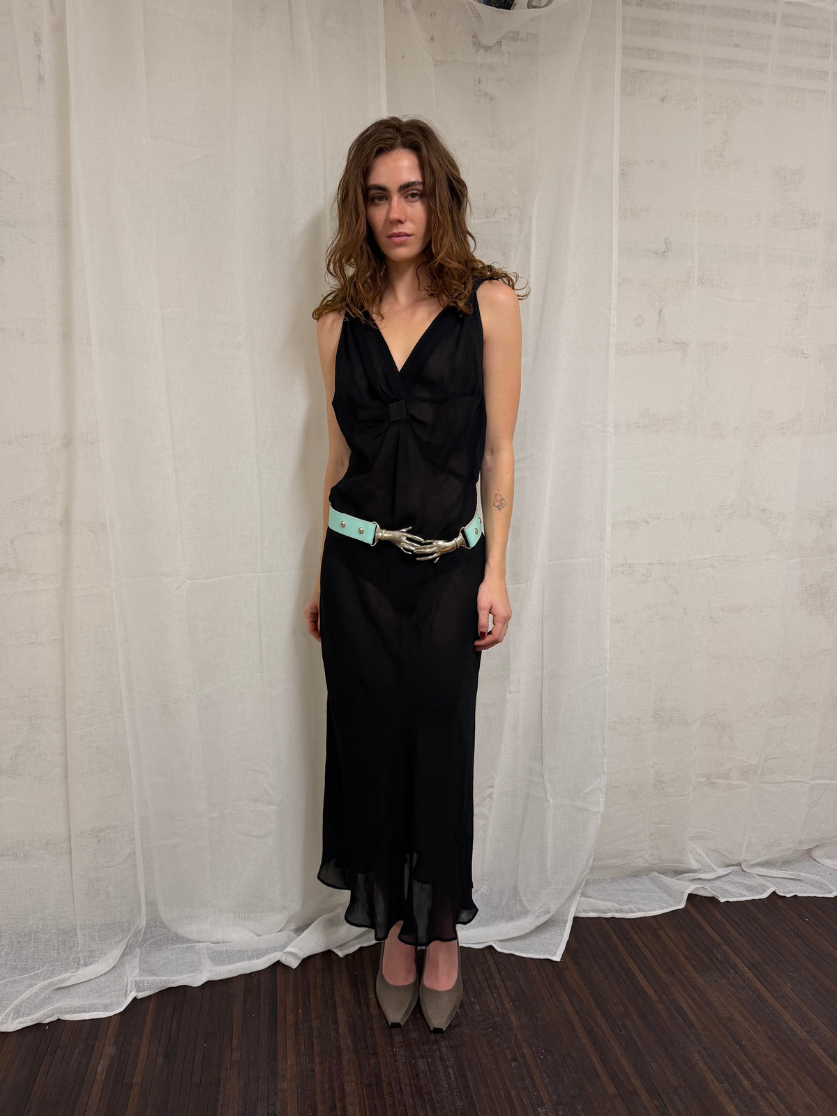 Vintage black chiffon midi dress
