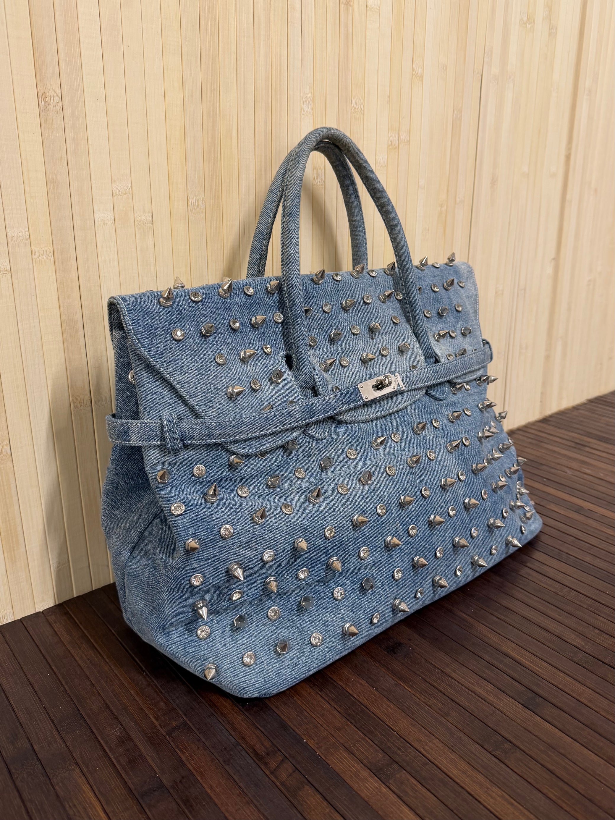 Denim stud bag