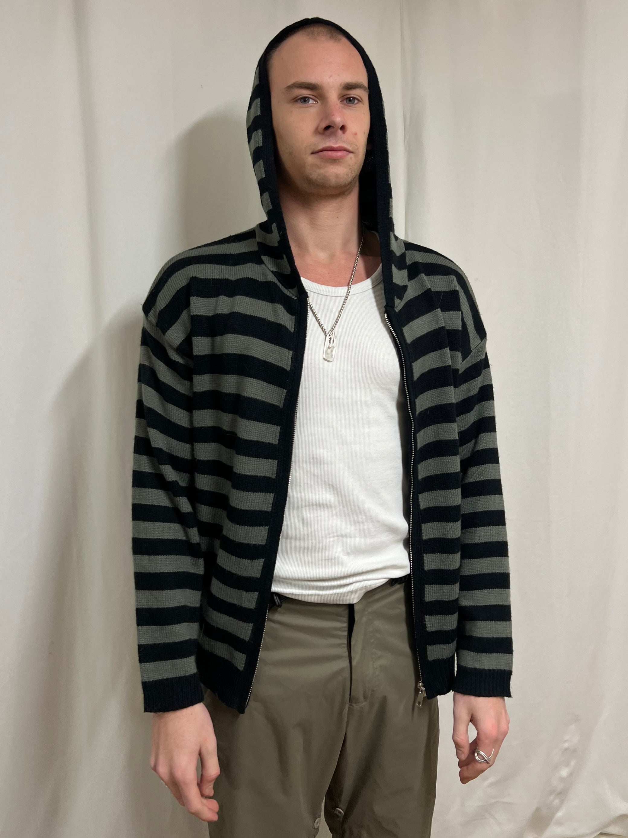Striped knitted hoodie