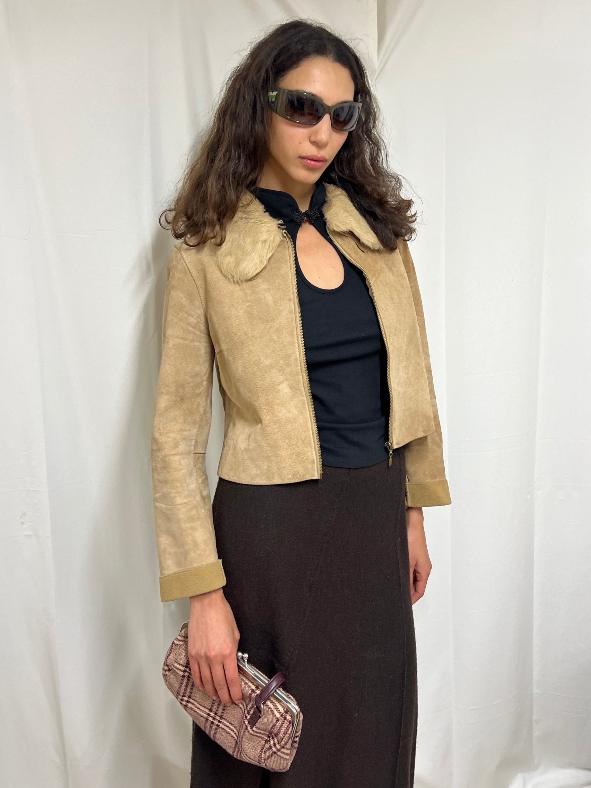 Suede cropped jacket