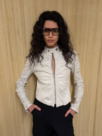 Ruched white leather jacket