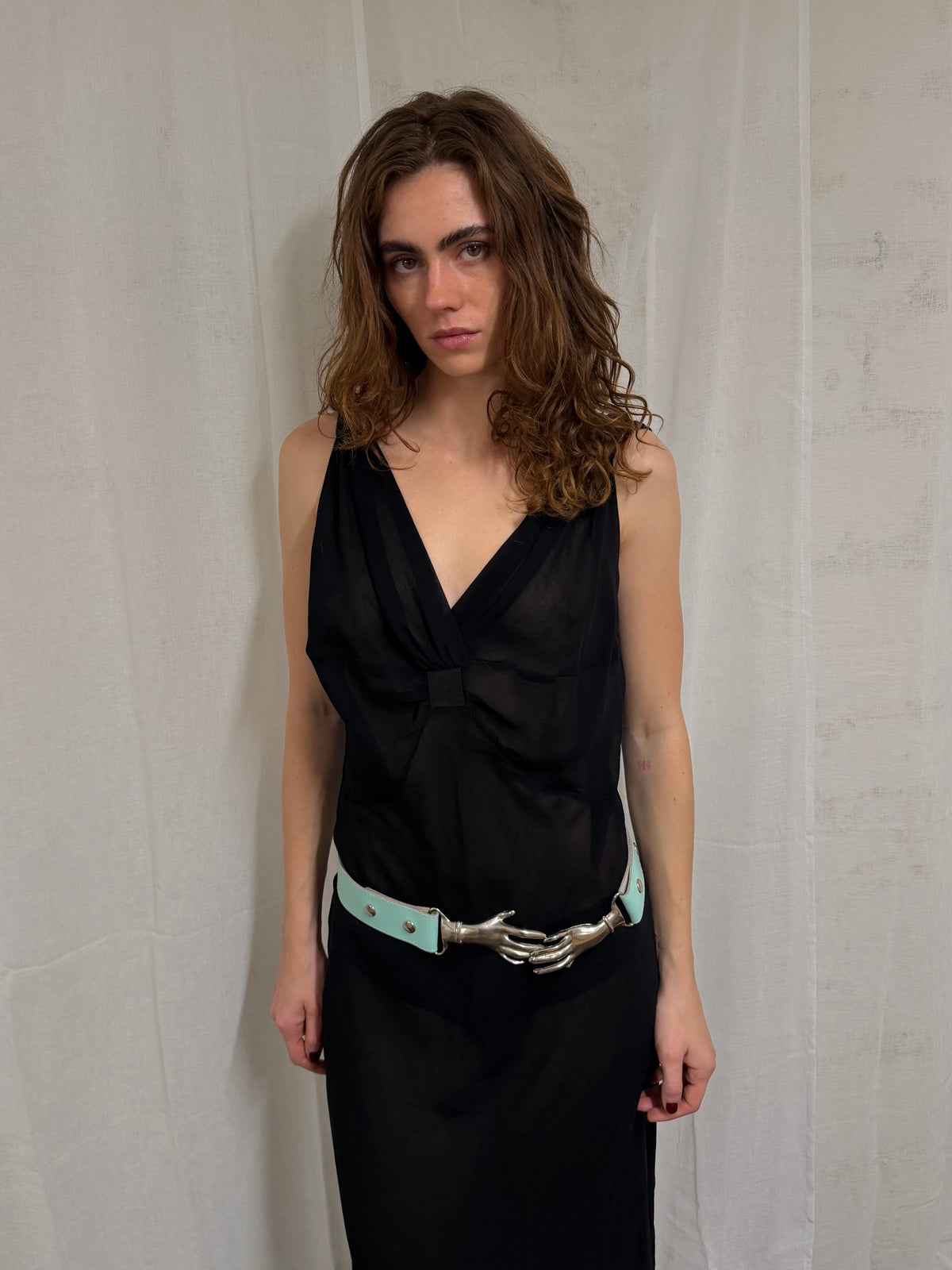 Vintage black chiffon midi dress