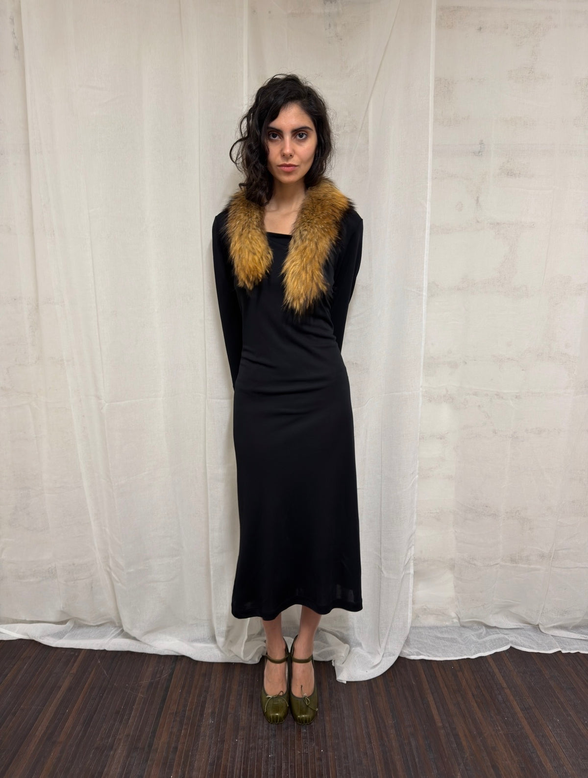 Black Open-Back Midi Dress
