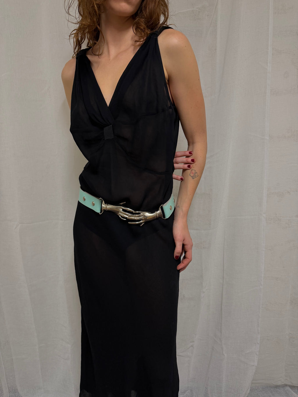 Vintage black chiffon midi dress