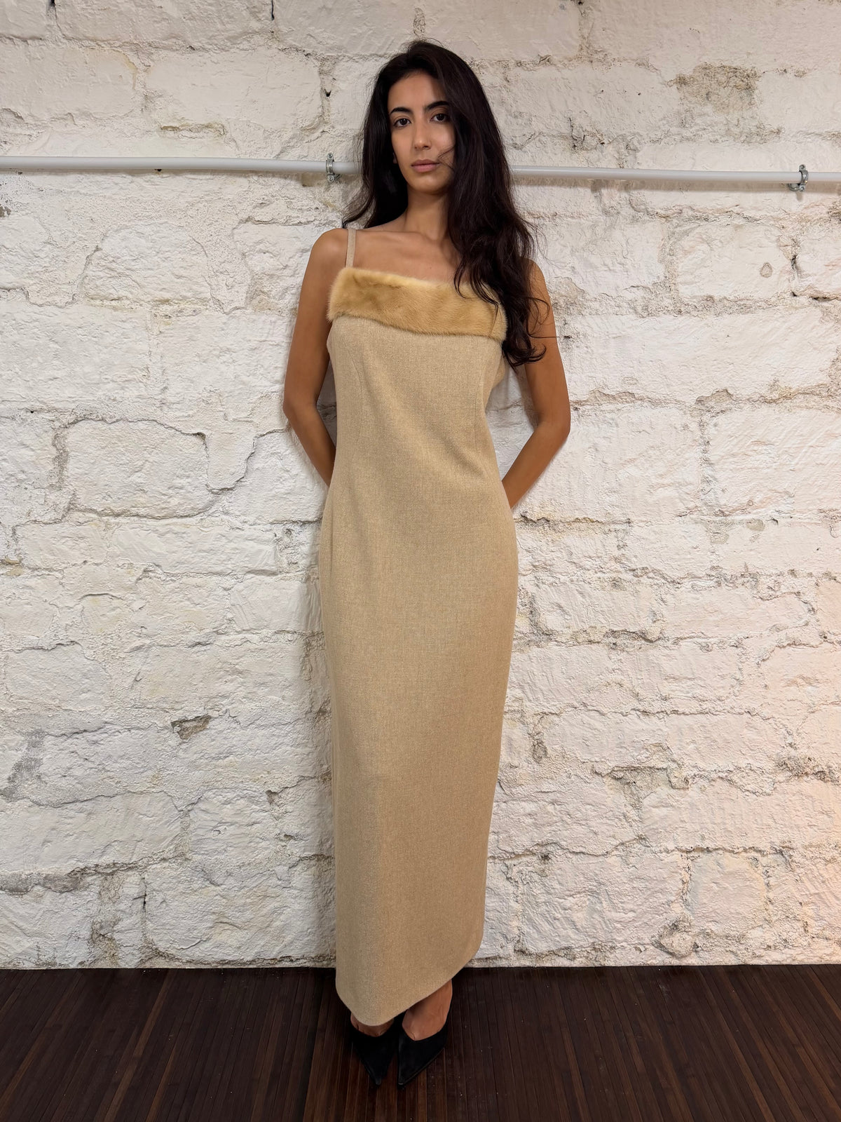 Mink Fur &amp; Wool Maxi Dress
