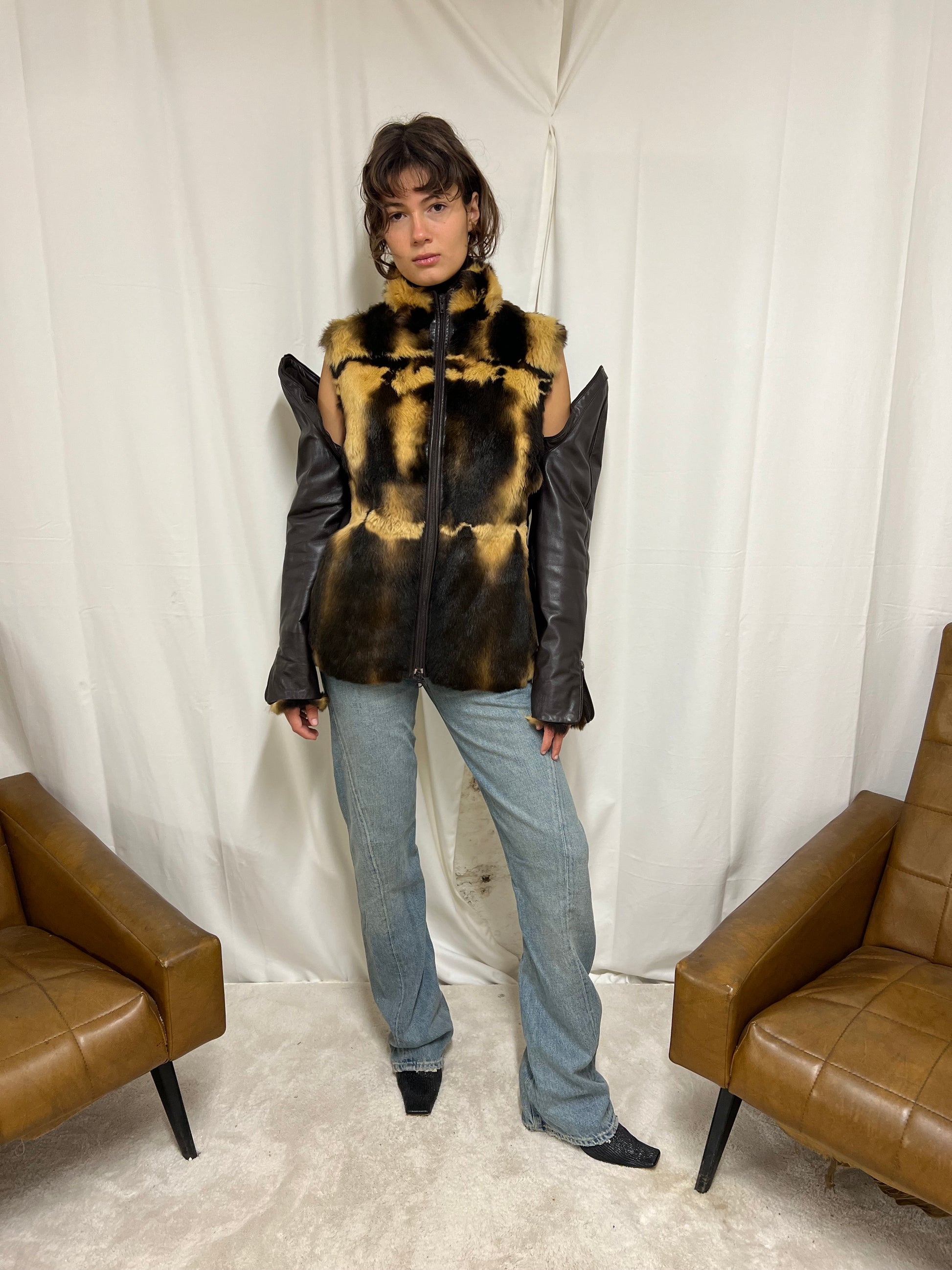 Deconstructed fur jacket