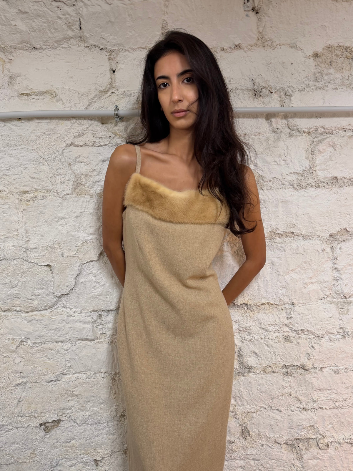 Mink Fur &amp; Wool Maxi Dress