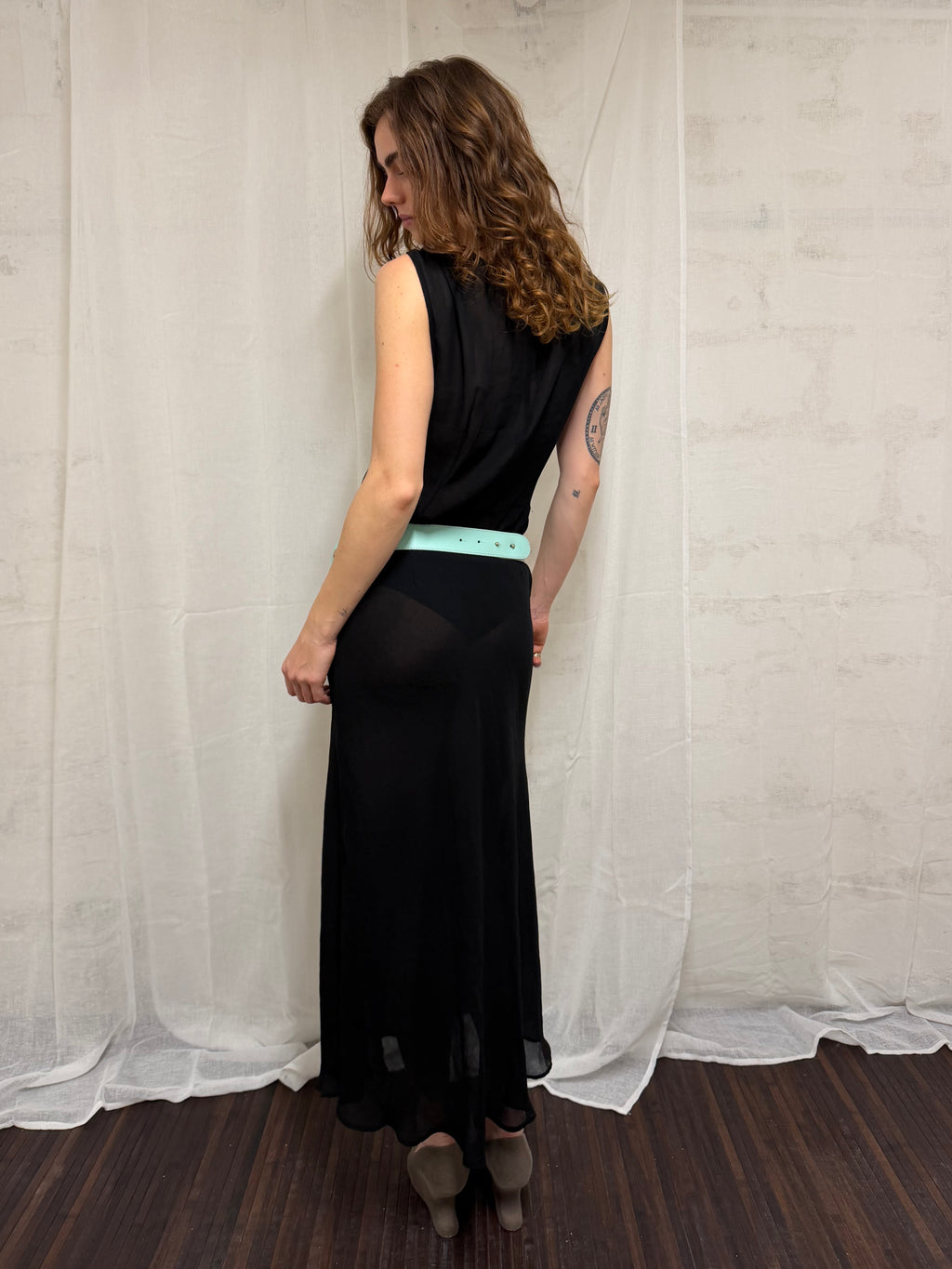 Vintage black chiffon midi dress